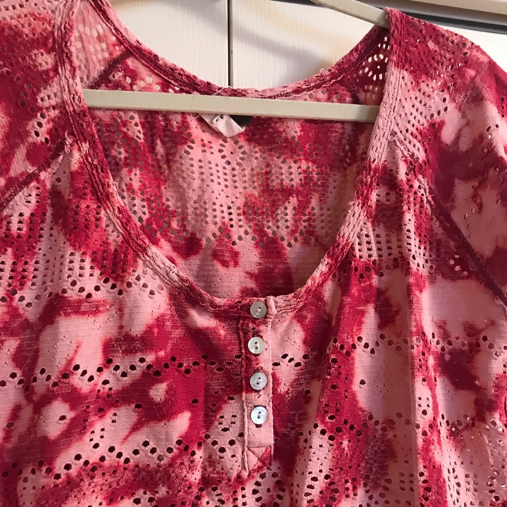 Free People Pink and Red Crotchet Top